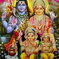 Painting of Indian god of destruction Shiva with family