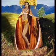 Mythlok - Axomamma representation An illustration depicting Axomamma, the deity of fertility and growth, surrounded by potato plants