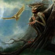 Majestic image of Strix flying against a cloudy sky