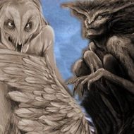 Close-up of Strix's menacing eyes