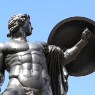 Achilles wearing armor and holding a spear