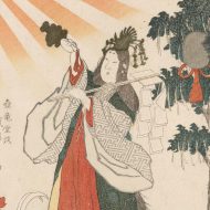 Artistic portrayal of the lively and enchanting Ame-no-Uzume in her dance of dawn