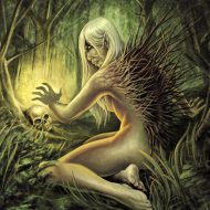 Huldra's flowing golden hair and graceful posture