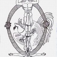 Tigmamanukan bird depicted in a traditional art style, with intricate patterns and bold colors