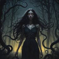 An image of the Manlalayog in a dark shadowy forest