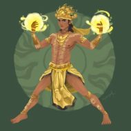 Apolaki in a garment holding glowing balls