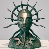 a statue of Apolaki with suns rays