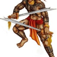 Apolaki with tattoos and a sword