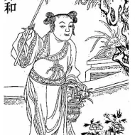 Traditional drawing of the Chinese immortal Lan Caihe