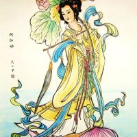 Illustration of the only female Chinese Immortal He Xiangu