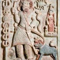 Stone carving of the The Lion headed Mesopotamian god of the underworld Nergal