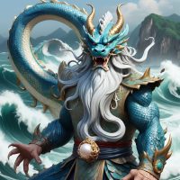 The dragon of the East Seas, Ao Guang standing in the sea