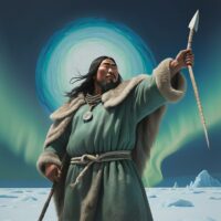 The Inuit Lunar god Alignak standing in the frozen Arctic