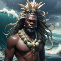 Chicamassichinuinji the Ocean King of Kongo standing in front of the Sea