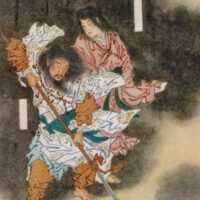 Traditional painting of the Japanese creator god Izanagi