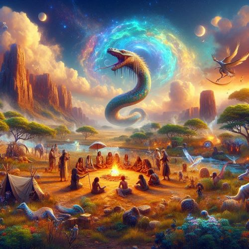 Traditional motifs representing Aboriginal mythology