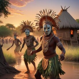 Tribal imagery representing Chokwe mythology