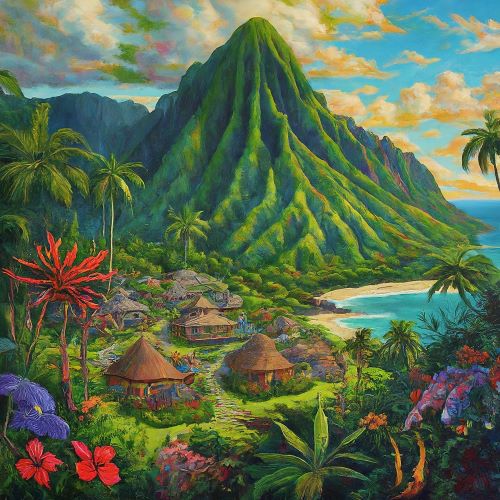 Landscape imagery representing Hawaiian Mythology