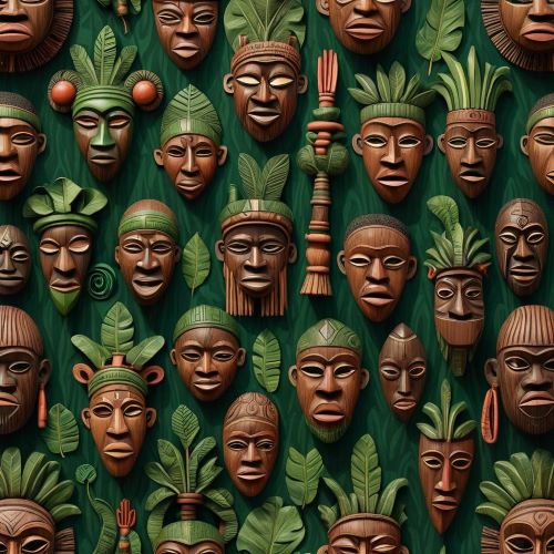 Mask imagery representing Igbo mythology
