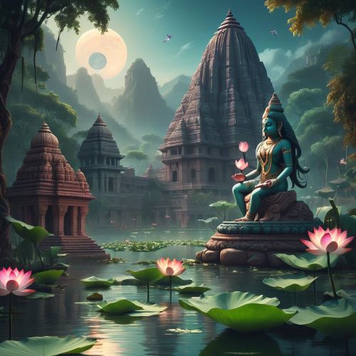 An image filled with Indian motifs representing Indian mythology