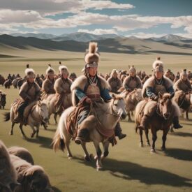 A image of nomadic herdsmen representing Mongolian Mythology