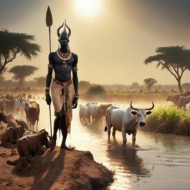 Nuer_ A scene representing Nkole mythology