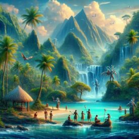 Island imagery representing Polynesian Mythology