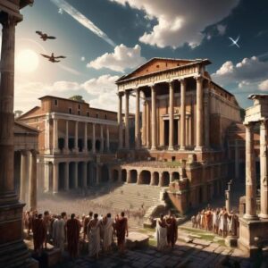 Classical imagery representing Roman mythology