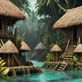 Solomon Islands_ Village life representing Solomon Islands Mythology