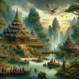 Image with traditional motifs representing South East Asian Mythology