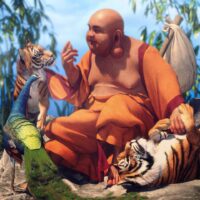 Painting of The famous laughing buddha of China, Budai