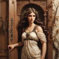 Mythlok - Cardea Roman goddess Cardea shown standing next to a door