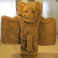 Stone Carving of The Mayan Bat god Camazotz
