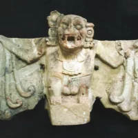 Stone Carving of The Mayan Bat god Camazotz