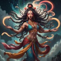 The Dakini from Indian mythology among celestial clouds