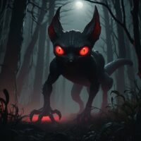 Image of the Filipino werewolf Sigbin walking in a dark forest