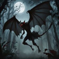 The Philippine vampire Wakwak in a dark forest at night