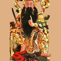 Figurine of Chinese supreme god Shangdi sitting among the clouds
