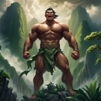 Depiction of Bernardo Carpio struggling with massive rocks.