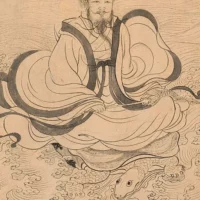 Art of Habaek as a divine river deity with glowing water elements.