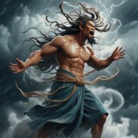 Depiction of Habagat summoning powerful gusts across the seas.