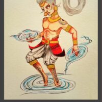 Mythological illustration of Habagat controlling the direction of the winds.