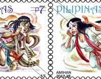 Philippine postage stamp featuring Habagat, the god of winds, in traditional art style.