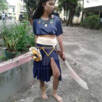 cosplay artist dressed up as Mythological Haliya, the moon deity representing light, courage, and mystery.