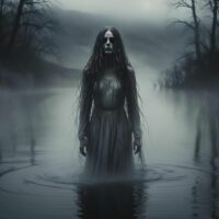 Depiction of Mul Gwishin, the Korean water ghost haunting rivers and ponds.