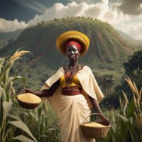 Mythlok - Nambi "Illustration of Nambi, showing her in traditional attire with a calm and nurturing presence."