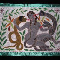 "Traditional depiction of Ayida Weddo, showing the serpent in indigenous cultural style with symbolic patterns."