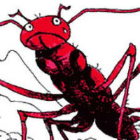 "Artwork of Azcatl, the Giant Ant, stylized with dramatic lighting and bold colors."