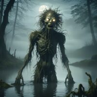 Depiction of Baak, surrounded by swirling waves and dark aquatic energy."