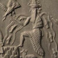 "Carving of Enki, highlighting his association with water, wisdom, and creation."